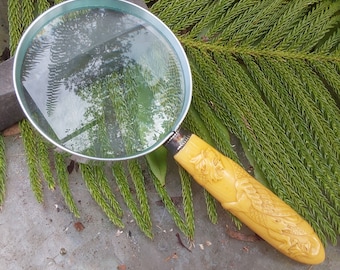 Vintage Magnifying Glass - Celluloid Dragon Handle, 8" Long