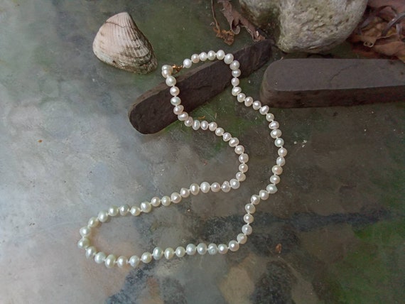 Cultured Fresh Water Pearl Necklace - Knotted Pea… - image 1