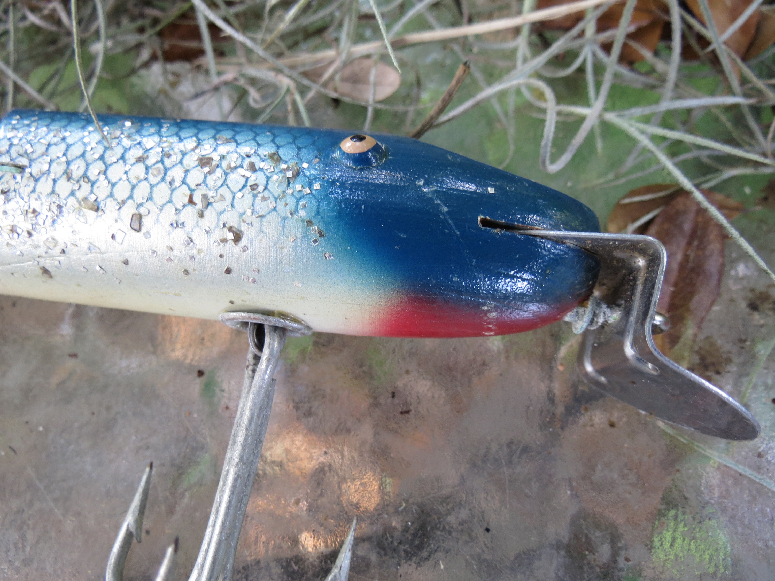 Wooden Jointed Fishing Lure Blue Pikie Wood Fish Bait Old 6 Tackle