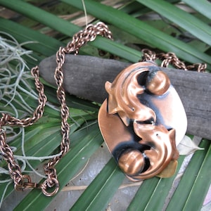 Copper Pendant and Chain - Dolphins Playing - Unsigned 1960&#39;s Dolphins at Play - Excellent Condition