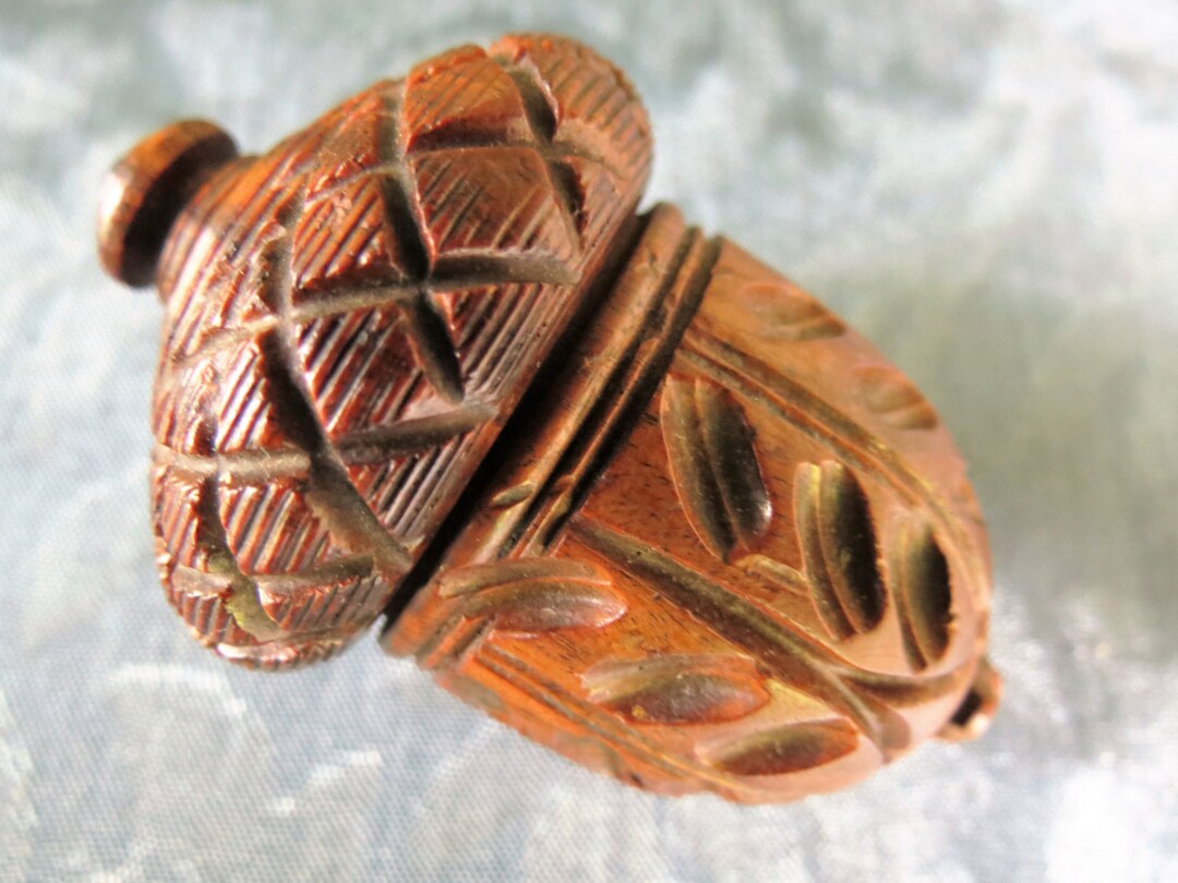 Early Victorian Nutmeg Grater Carved Wood Acorn Antique Etsy