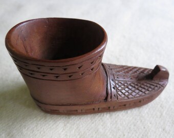 Wood Shoe Match Holder - Antique Swedish Carved Wooden Shoe - Great Condition