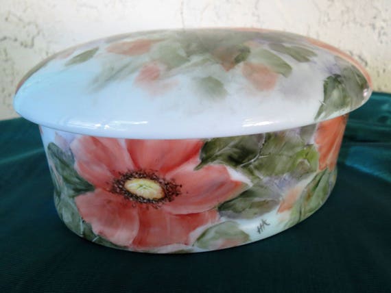 Porcelain Dresser Box - Beautiful Poppies - Large… - image 4