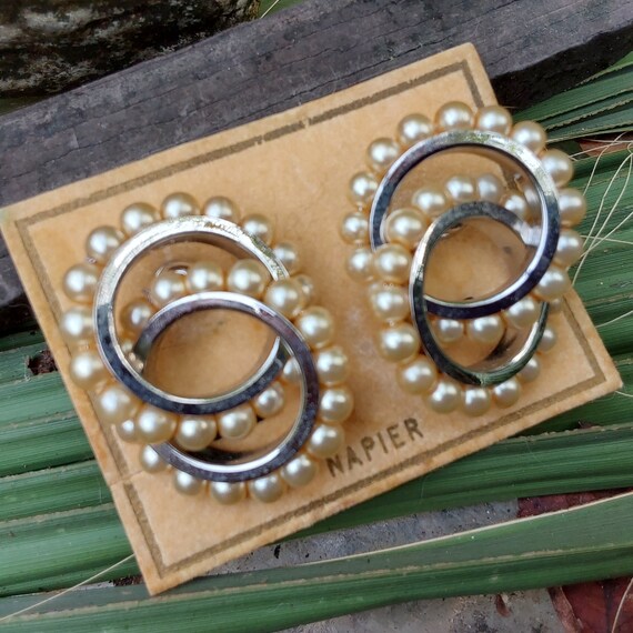 Napier Pearl Earring Clips - On Original Card - F… - image 2