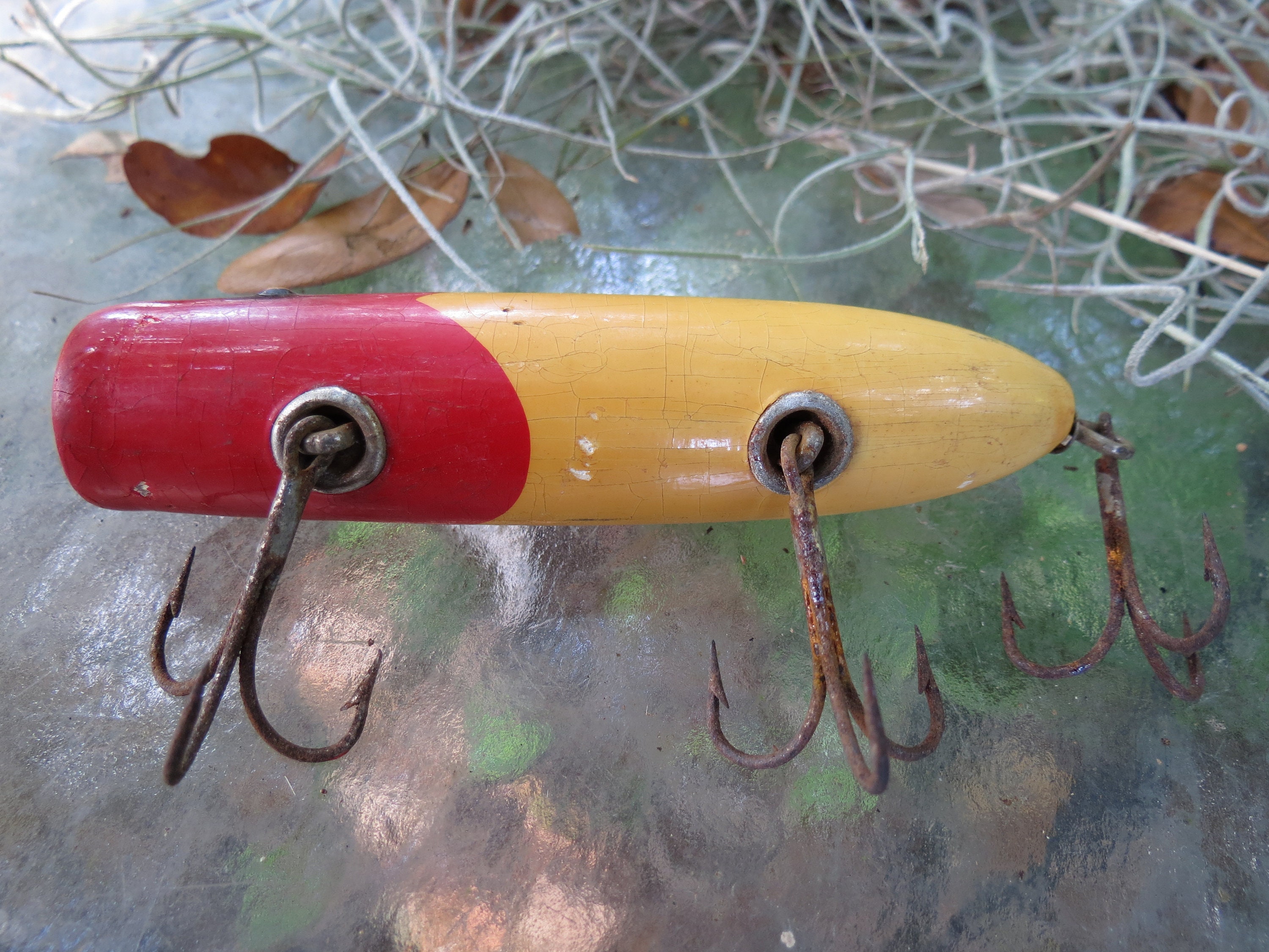 South Bend Bass Oreno Wooden Fishing Lure Antique Wood Fish Bait Old 3 3/4  Tackle Nice Used Condition 