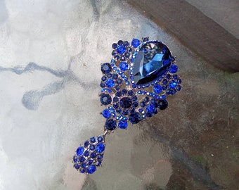 Royal Blue Rhinestone Brooch: Big Costume Jewelry Pin