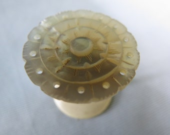 Sewing Thread Bobbin - Victorian Carved Mother of Pearl and Bone Thread Bobbin
