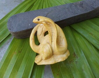 20th Century Boxwood Snake Netsuke: Carved Wood Figurine