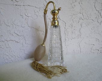 Cut Crystal Perfume Bottle - Antique Atomizer Scent Bottle - Excellent Condition