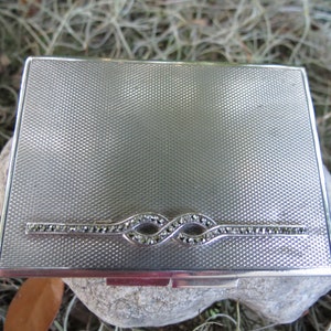 Art Deco 800 Silver & Marcasite Mirror Compact - Antique Powder Case - 1920&#39;s European - Nice Vintage Condition