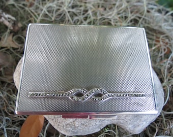 Art Deco 800 Silver Marcasite Compact – 1920s Powder Case