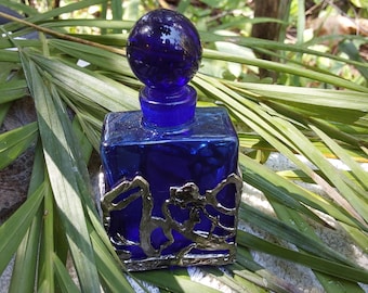 Cobalt Blue Perfume Bottle with Silver Metal Case - Bourjois