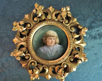 Signed KPM Porcelain Portrait - Rococo Gilt Wood Frame - Victorian Little Girl Painting - Wonderful Condition