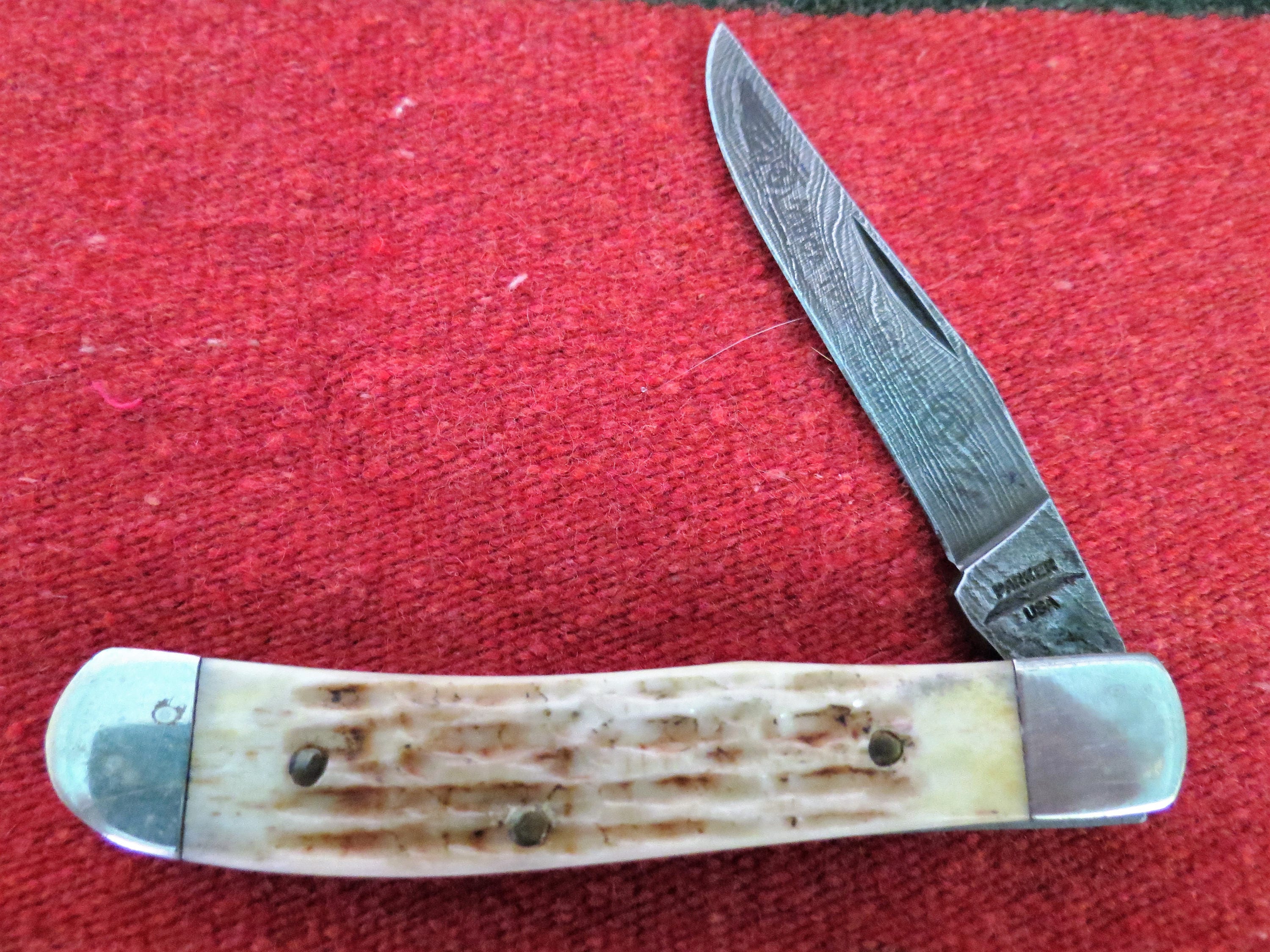 Parker Knife U.S.A. Damascus Blade Folding Pocket Knife Etsy