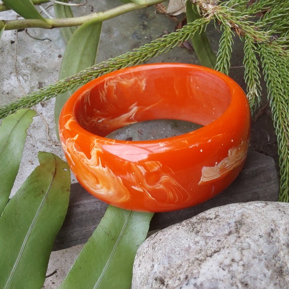 Polo Bangle Bracelet - Redish Orange Swirl Lucite… - image 3