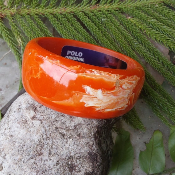 Polo Bangle Bracelet - Redish Orange Swirl Lucite… - image 2