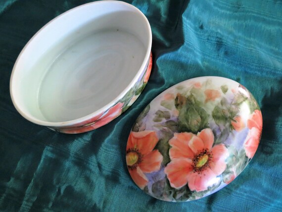 Porcelain Dresser Box - Beautiful Poppies - Large… - image 5