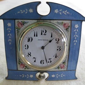 Blue Chemplevé Enamel Silver Clock - Seth Thomas Sterling Desk Clock - Working Antique Time Piece - Wonderful Condition
