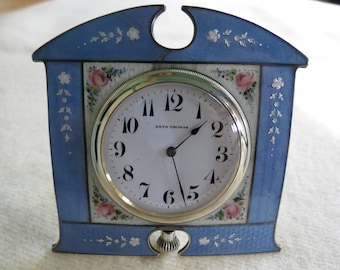 Antique Seth Thomas Sterling Silver Desk Clock - Blue Chemplevé Enamel