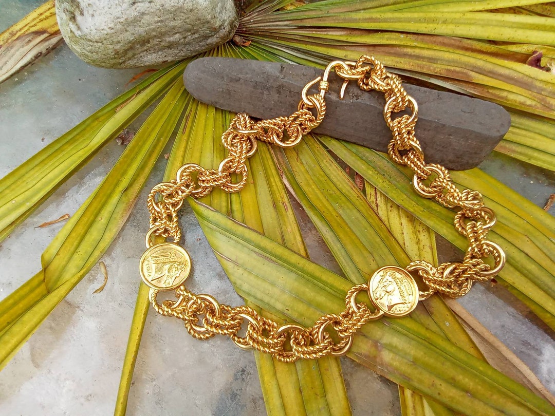 Big Heavy Gold Tone Costume Jewelry Necklace Beautiful Gold Etsy
