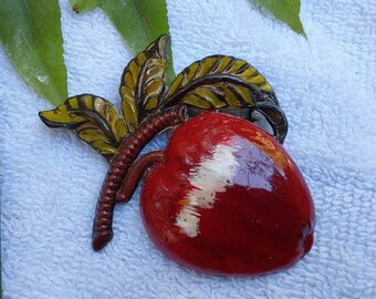 1920s Enamel Apple Brooch - Antique Costume Jewelry