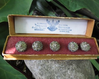 Antique Siam Silver Button Set – Thailand Sterling Sewing Collectibles