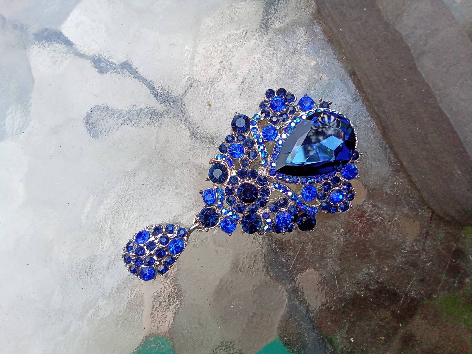 Royal Blue Rhinestone Brooch Fantastic Big Costume Jewelry Etsy