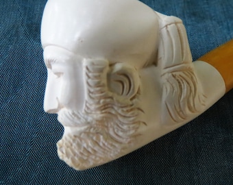 Vintage Carved Meerschaum Pipe – Bearded Man Turkish Smoker