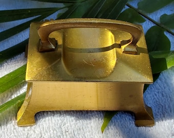 Art Nouveau Brass Stamp Box: Antique Desk Accessory