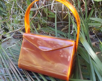 1950's Vintage Wilardy Plastic Handbag - Beautiful Caramel Colored Lucite Purse - Antique Collectible Bag - Fabulous Condition
