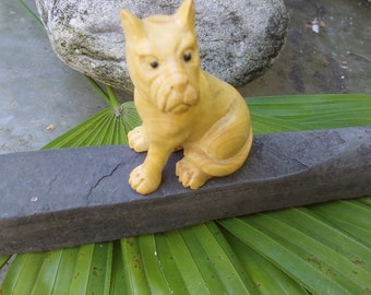 20th Century Boxwood Netsuke: Carved Wood Dog Figurine