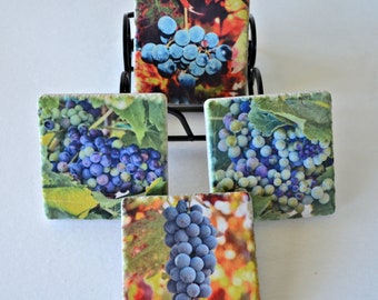 Tuscany Stone Coasters with Wine Grapes