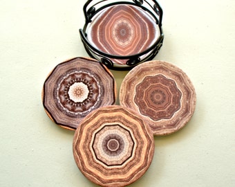 Sandstone Coasters with Wood Design