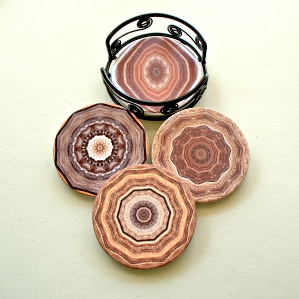 Sandstone Coasters with Wood Design