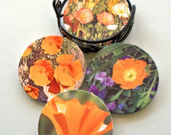 Sandstone Coasters with Poppies