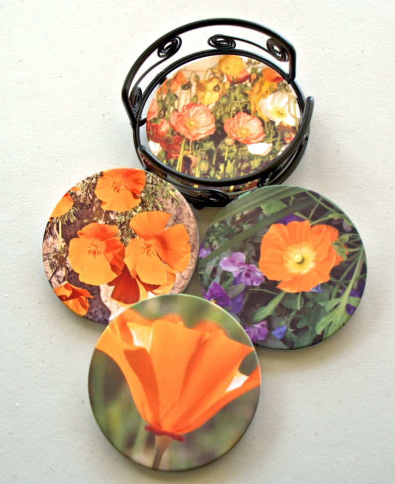 Sandstone Coasters with Poppies image 1