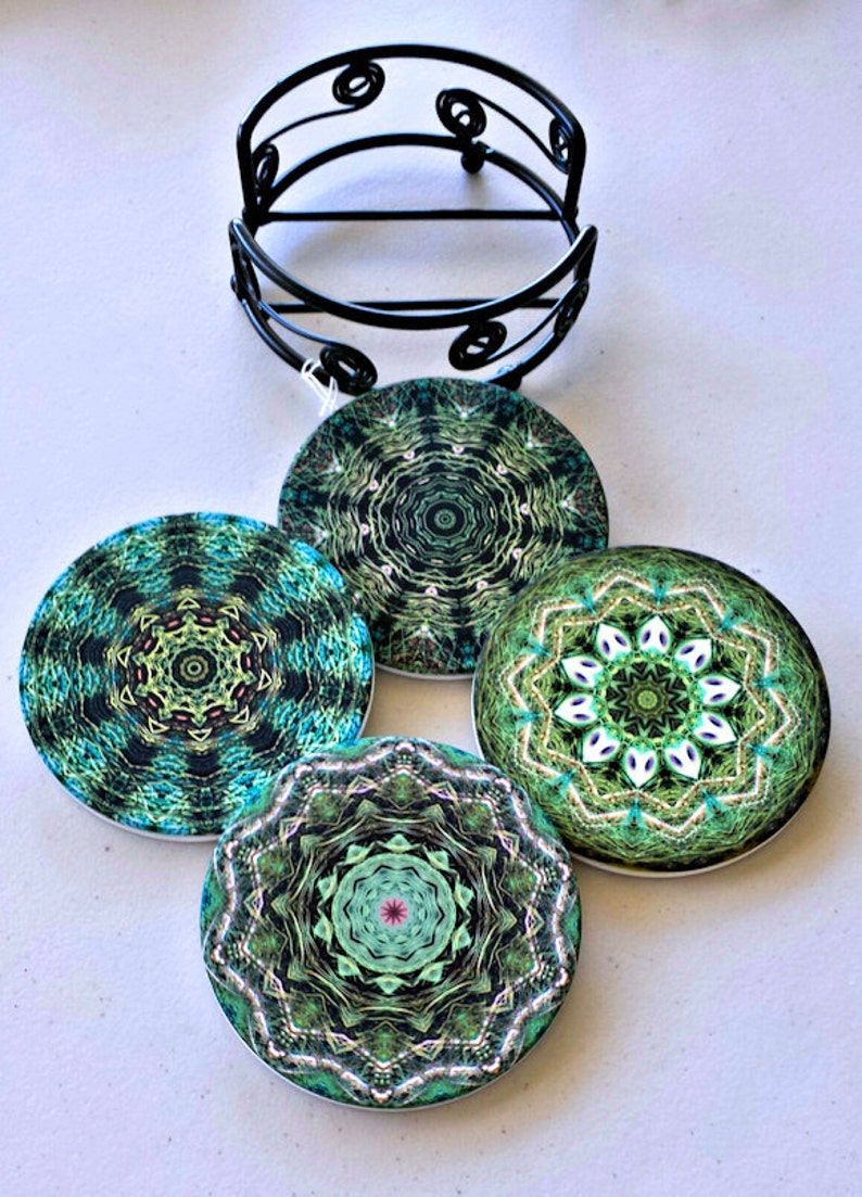 Sandstone Coasters with Peacock Design image 1