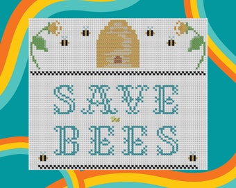 Guardar las abejas lindo patrón de punto de cruz PDF Descarga digital