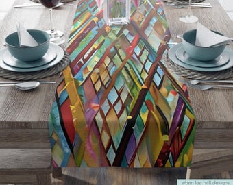 Colorful Abstract Table Runner: Contemporary Dining Decor