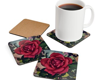 Red Rose Floral Coaster Set: Modern Coffee Table Accessories