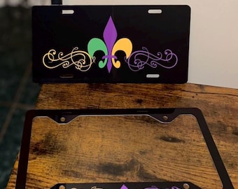 Fleur De Lis License Plate Frame aluminum * Louisiana purple gold license plate frame * Mardi Gras license plate frame * Mardi Gras gift
