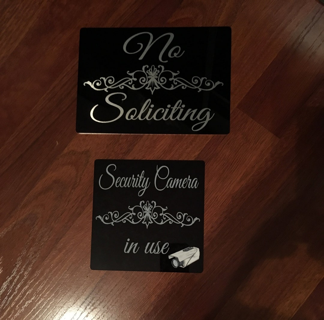No Soliciting Sign and Security Camera in Use Sign With Scroll - Etsy