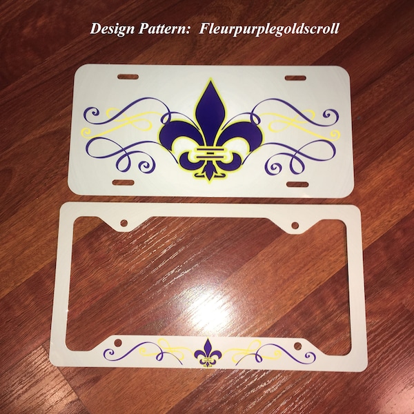 Fleur De Lis License Plate Frame aluminum * Louisiana purple gold license plate frame * Mardi Gras license plate frame * Mardi Gras gift