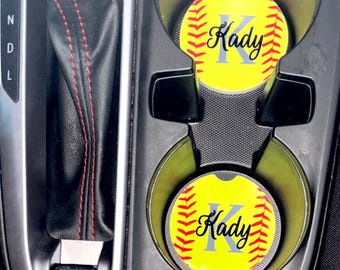 Softball car coaster monogram, Baseball car coaster jersey number, Softball Christmas gift, Baseball Christmas gift, Baseball car accessory