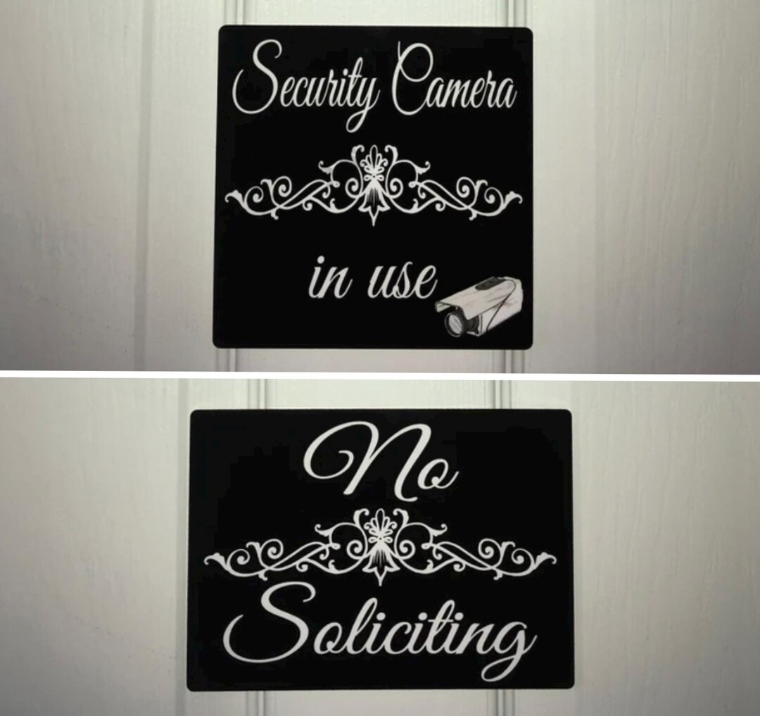 No Soliciting Sign and Security Camera in Use Sign With Scroll Design ...