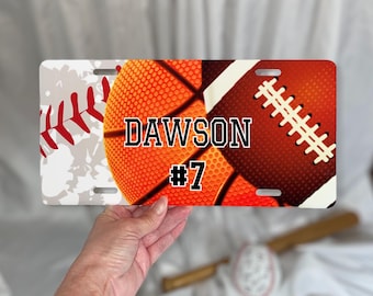 Personalized Baseball Basketball Football License Plate: Sports Gift, Dad mom car plate, Automobile accessory