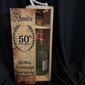 50th Birthday monogram gift for her, Personalized Birthday wooden wine box, 21st Birthday wine box gift, 40th Birthday present, Wine gift