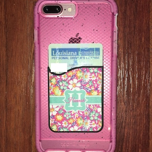 Monogram phone credit card license holder wallet * Attach to phone case * Choose your Flower design * Switchable designs * Birthday gift mom
