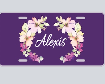 Tropical flowers license plate for car front monogram  *  License frame floral* Hawaiian style design * Choose background color