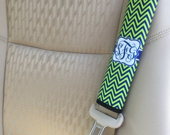 Monogram Seat belt pad cushion with chevron design